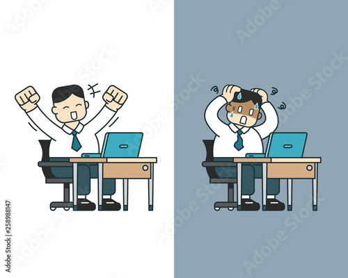 Cartoon a businessman expressing different emotions for design.