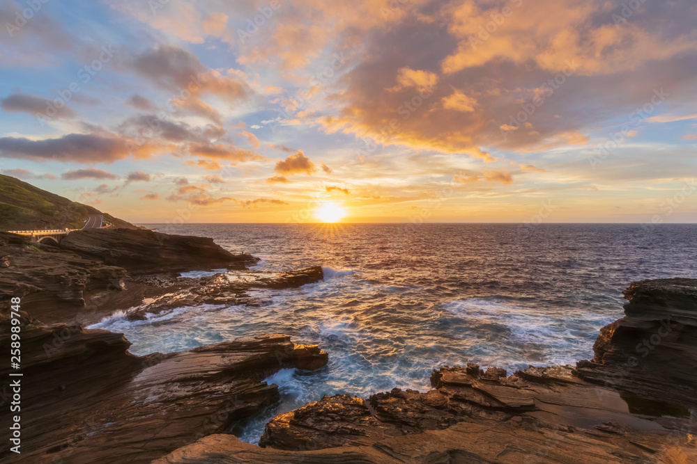 USA, Hawaii, Oahu, Lanai, Pacific Ocean at sunrise USA, Hawaii, Oahu, Lanai, Pacific Ocean at sunrise