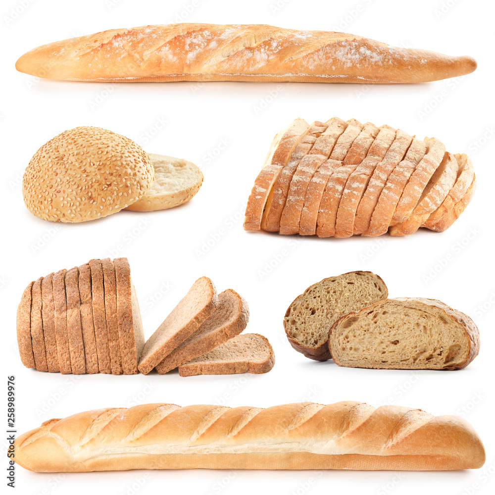 Set of fresh bread on white background Set of fresh bread on white background