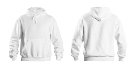 Set of stylish hoodie sweater on white background, front and back view. Space for design