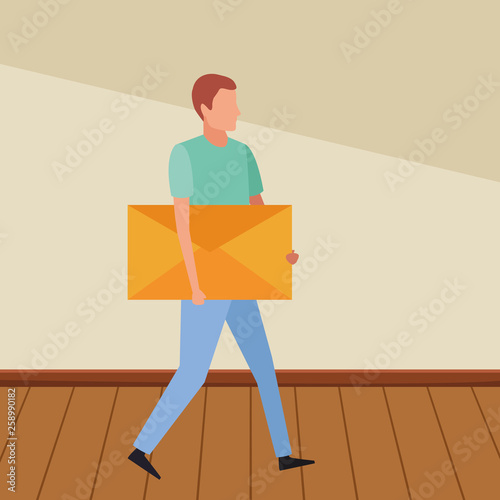 man hoding email envelope symbol