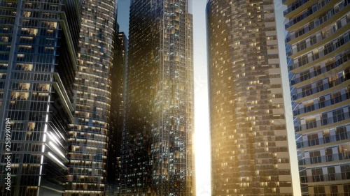 cty skyscrapers at sunsetwith dark sky photo