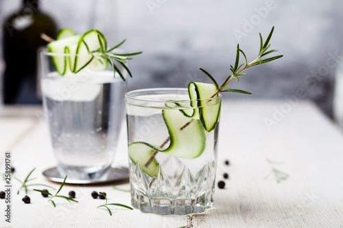 Gin tonic with rosemary and cucumber photo