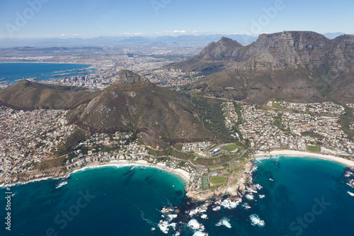 Aerial view of Cape town South Africa from a helicopter. Panorama Cape Town South Africa from birds eye view on a sunny day