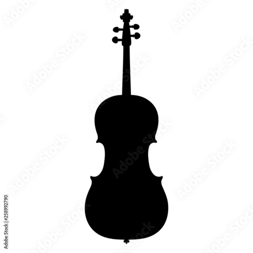 A black and white vector silhouette of a cello