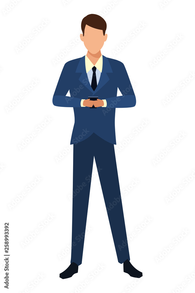 Businessman using smartphone cartoon