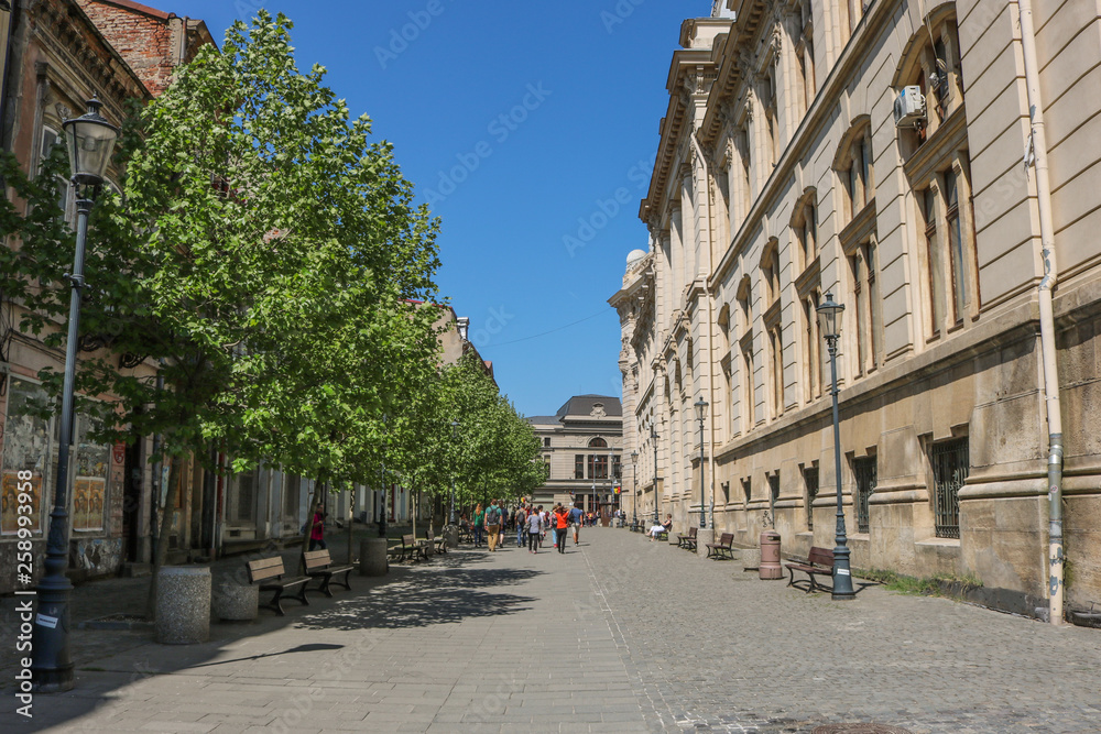 Street in Bucharest in April 2018. Central area Street in Bucharest in April 2018. Central area
