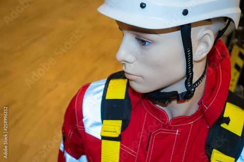 Protective helmet on a mann...
