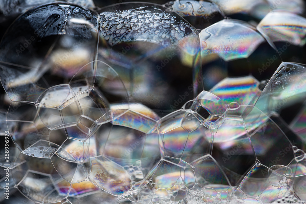 Obraz premium Close-up soap bubbles on black. Abstract background