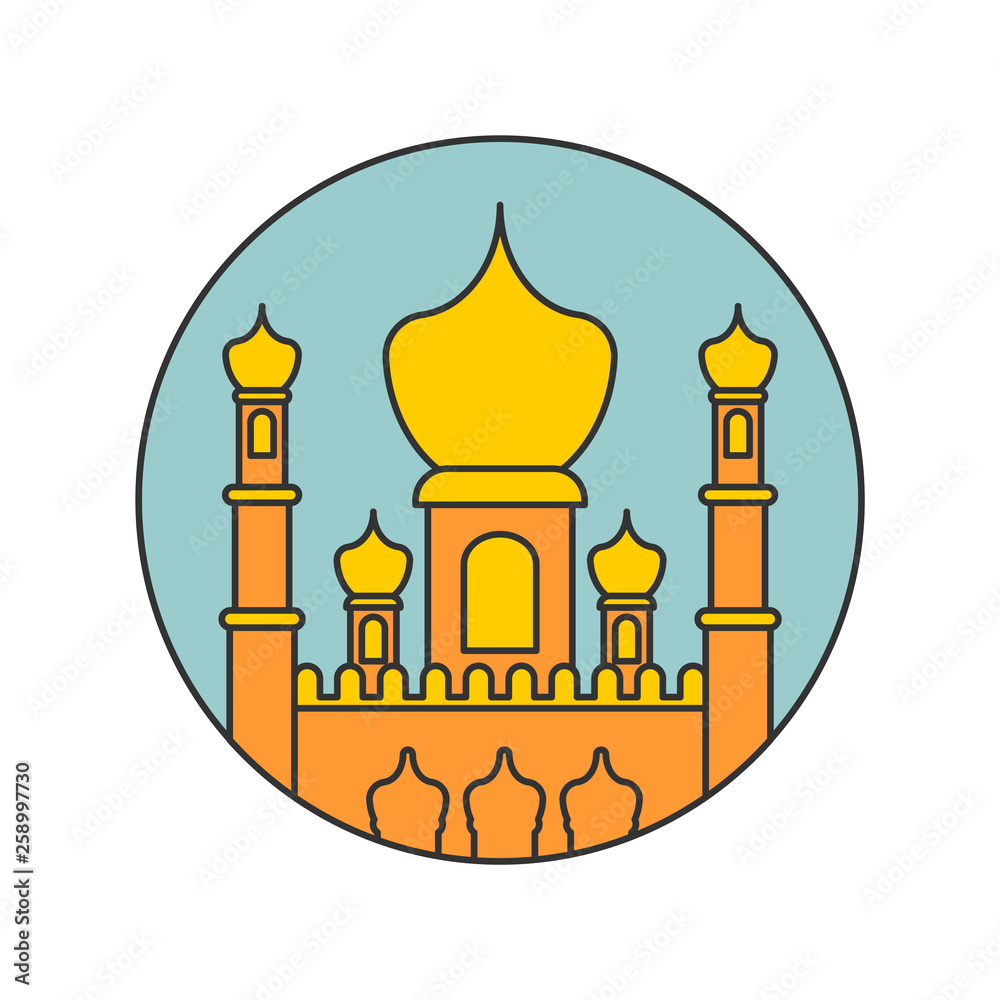 Islamic mosque isolated sign. East ornament. Muslim symbol. Vector Islamic mosque isolated sign. East ornament. Muslim symbol. Vector