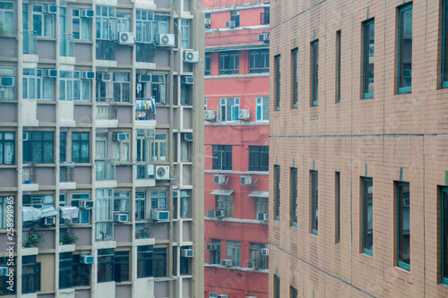 a facade of an old buliding,  Honk Kong photo