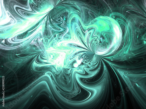 Green fractal swirly pattern, digital artwork for creative graphic design