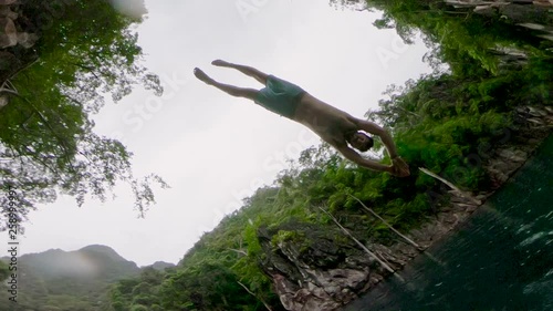 Diving off Cliff with Friends Travel Thailand jungle Cheow Lan Lake Khao Sok Dive