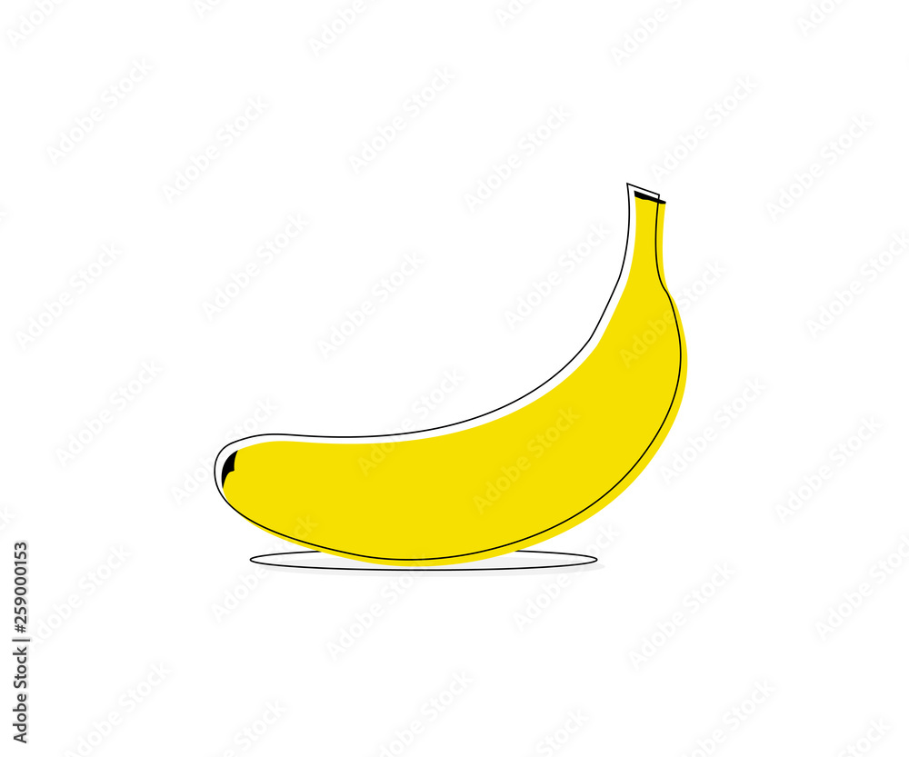 Yellow Banana in line style. Vintage Banana with shadow. Banana vector icon