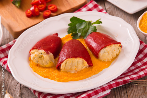 Stuffed piquillo peppers with cod. 