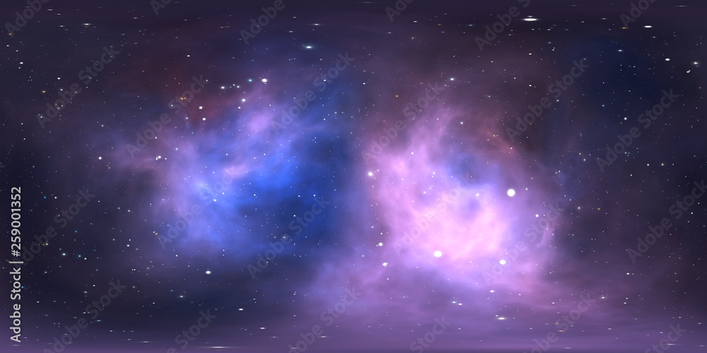 360 degree stellar system and gas nebula. Panorama, environment 360 HDRI map. Equirectangular projection, spherical panorama