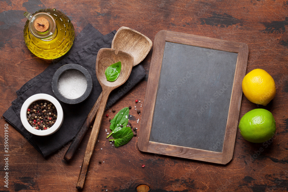 Cooking wooden utensils, condiments and spices Cooking wooden utensils, condiments and spices