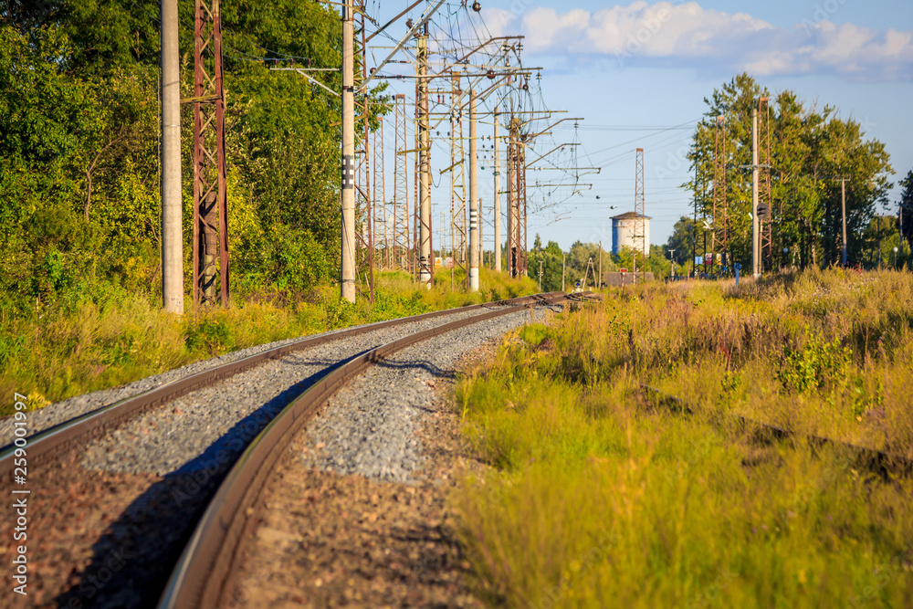Rails of the Russian railway at sunset. Railway. Rails Rails of the Russian railway at sunset. Railway. Rails