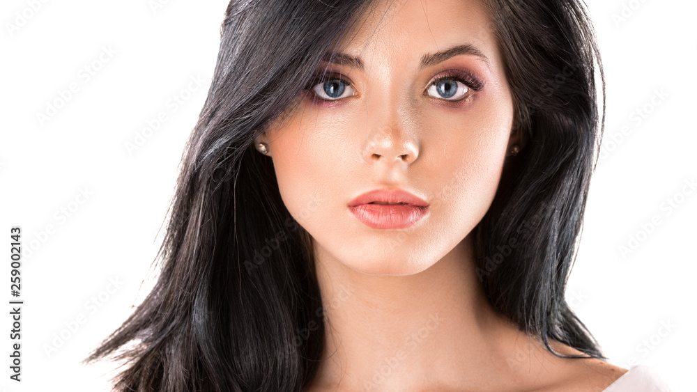 Fototapeta premium Beautiful woman face close up studio on white.