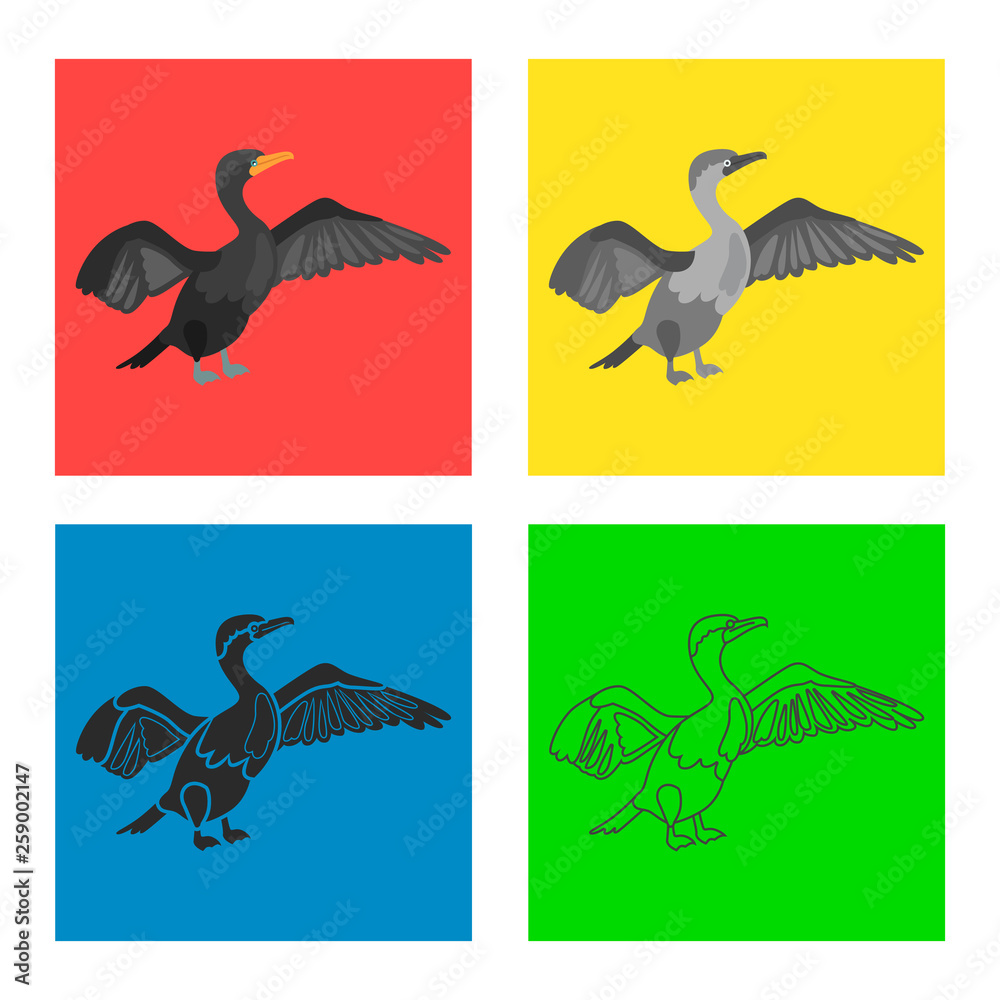 Obraz premium Cormorant color flat, line, simple, black white concept icons set