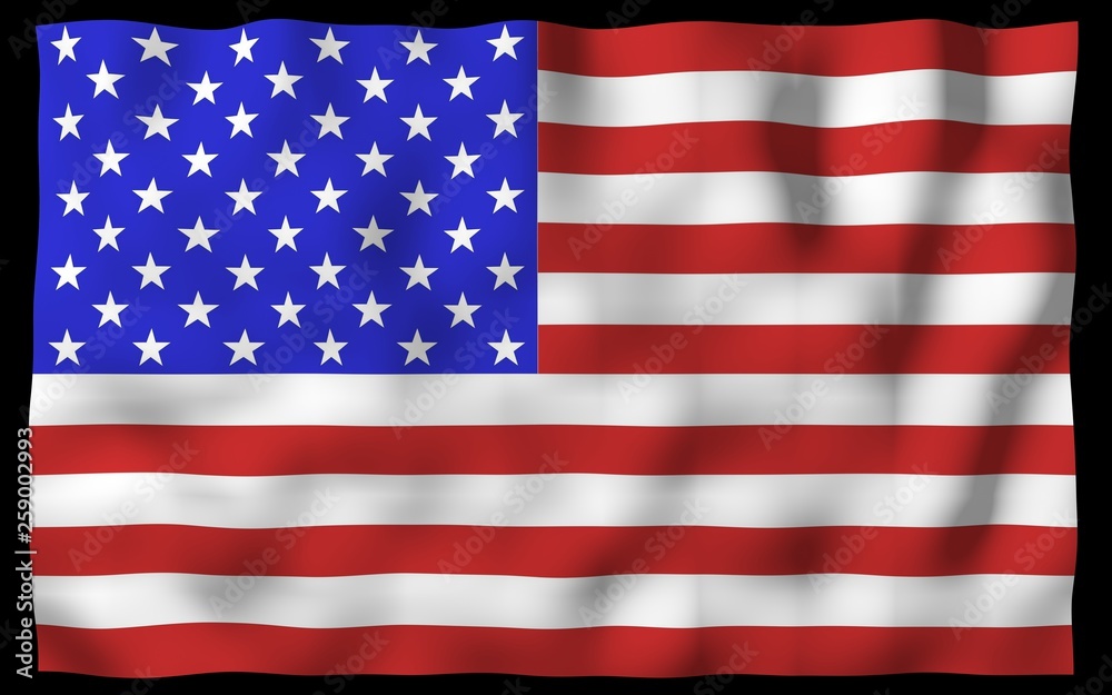 Obraz premium Macha flagą Stanów Zjednoczonych Ameryki na ciemnym tle. Gwiazdy i paski. Symbol stanu USA. Ilustracja 3D
