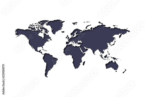 3D World map. Paper art Earth map shapes with shadow. Vector illustration