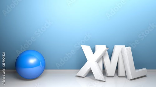 XML white 3D write at blue wall with a blue sphere - 3D rendering photo