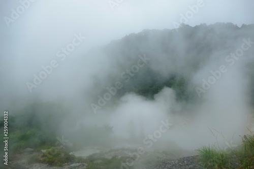 Foggy scenery on the hike up to Ebino kogen highlands, Kyushu, Japan