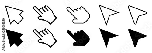 Set of Cursor icons in line and flat modern design