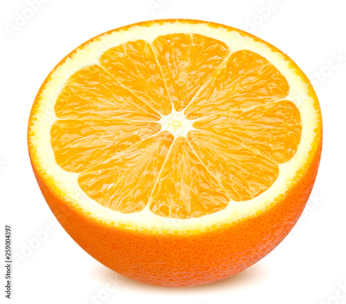 Isolated orange fruit. Half orange isolated on white background with clipping path