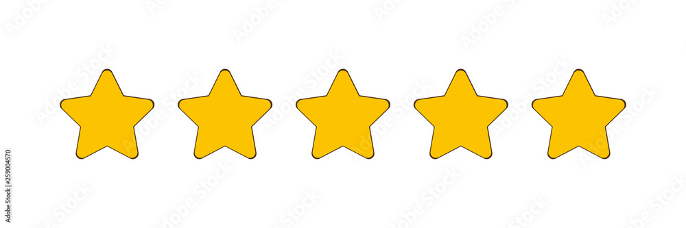 Five stars rating collection. Customer product rating review. Flat design icons Five stars rating collection. Customer product rating review. Flat design icons