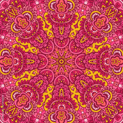 Tribal indian flower ethnic seamless design. Festive colorful mandala pattern ornament