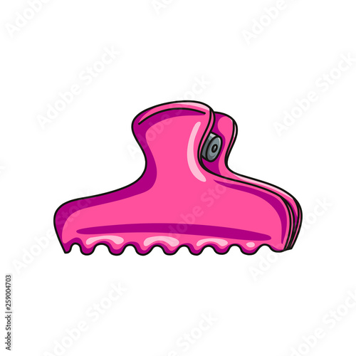 Pink plastic hairgrip hairdressing accessory isolated on white background