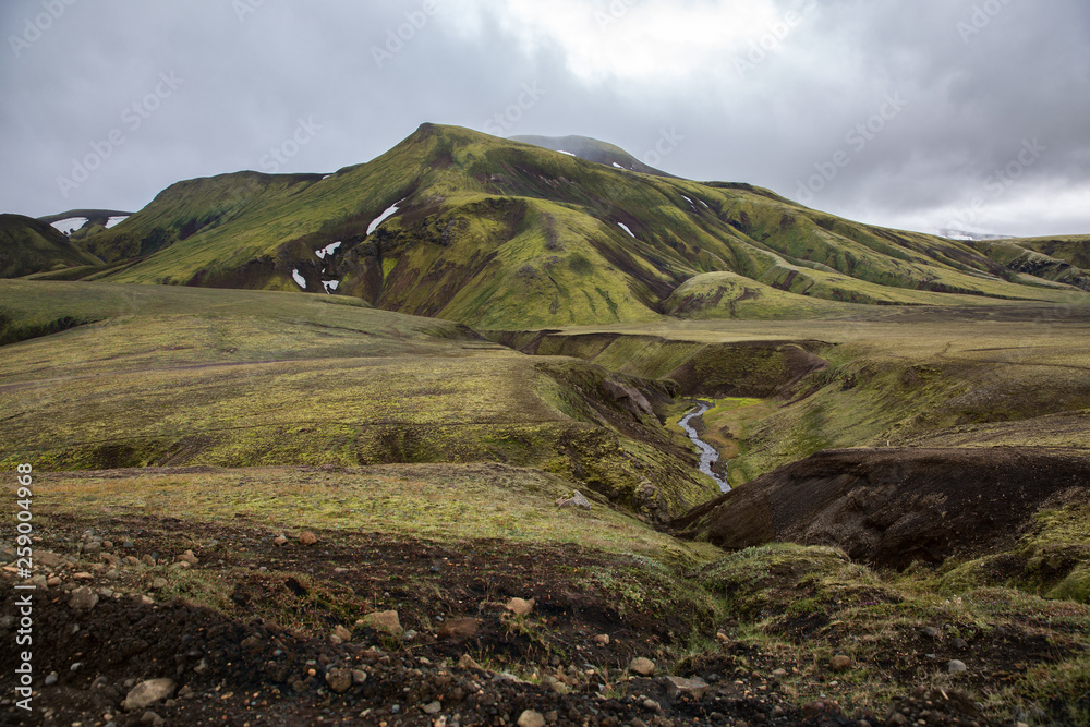landscape in Iceland against a leaden and gloomy sky