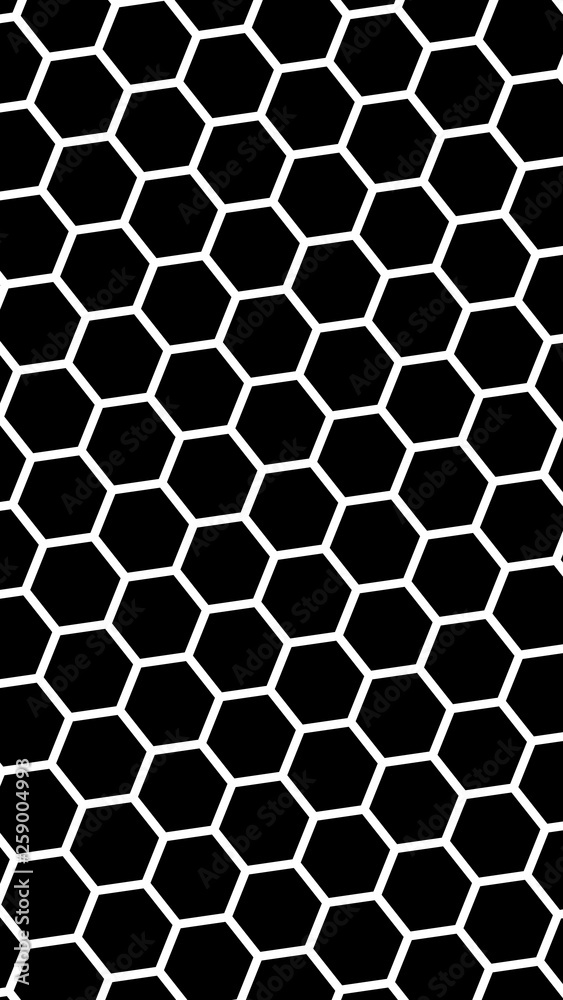 White honeycomb on a black background. Vertical image orientation. Isometric geometry. 3D illustration White honeycomb on a black background. Vertical image orientation. Isometric geometry. 3D illustration