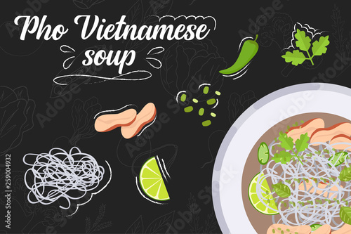 Soup recipe. Food in flat style. Flat style illustration. Vector illustration.