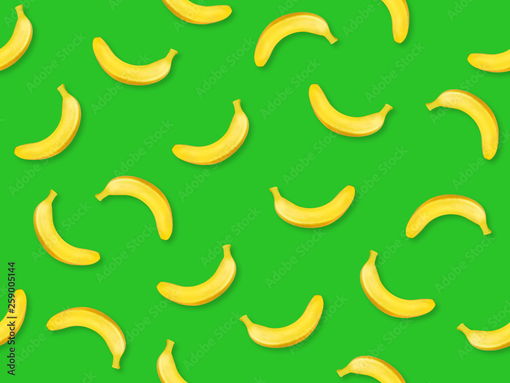 Fresh bananas on colorful background, seamless patern