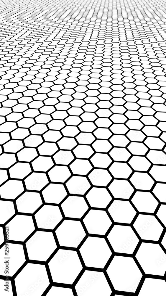 Black honeycomb on a white background. Perspective view on polygon look like honeycomb. Isometric geometry. Vertical image orientation. 3D illustration Black honeycomb on a white background. Perspective view on polygon look like honeycomb. Isometric geometry. Vertical image orientation. 3D illustration