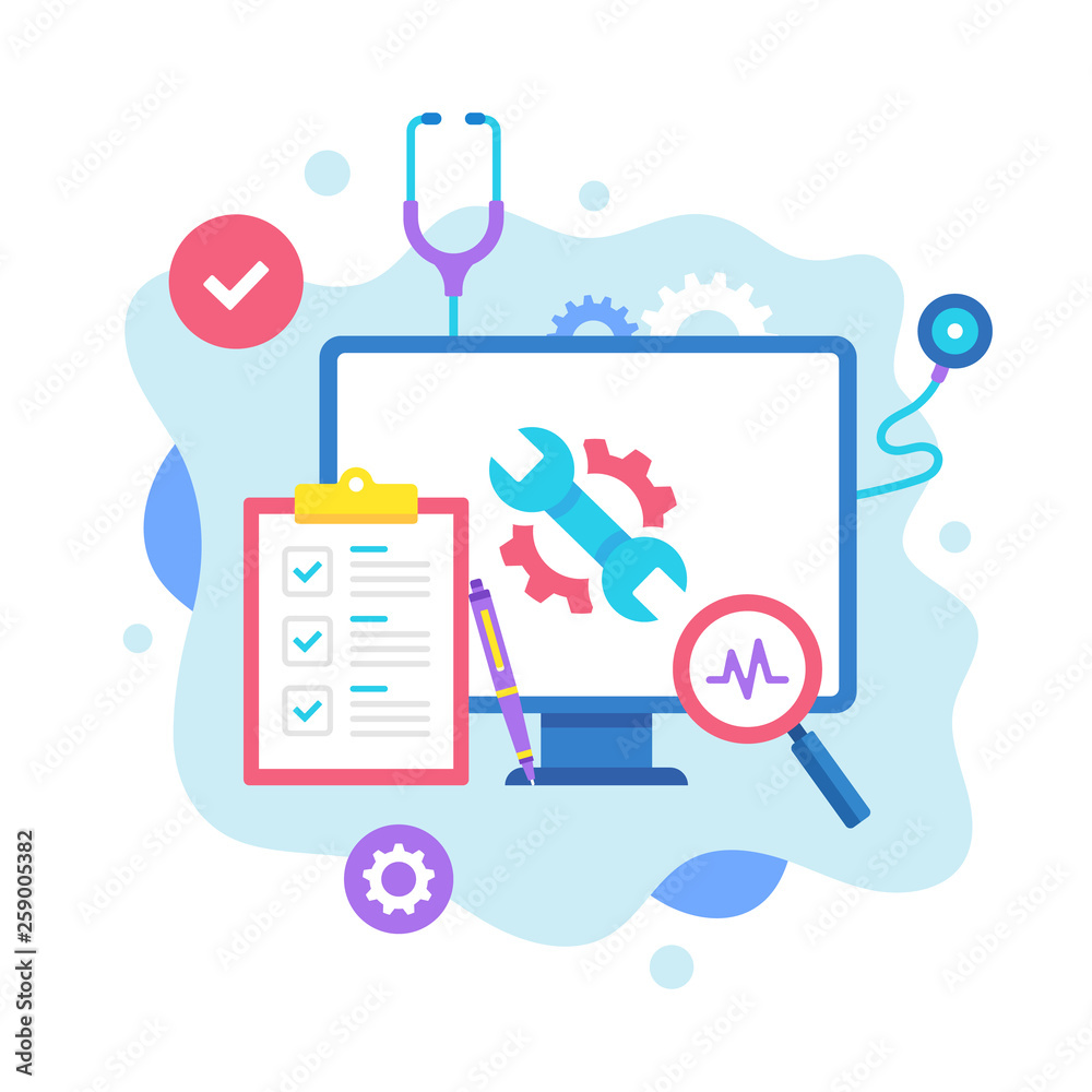 Computer store, computer service, computer components, parts flat  illustration Stock Vector by ©magurok5 84212546