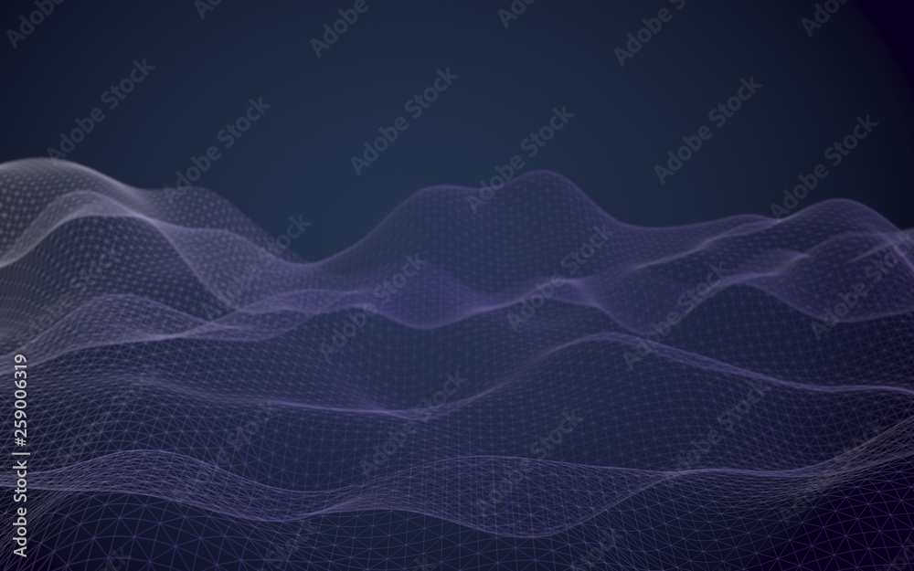 Abstract landscape on a blue background. Cyberspace grid. Hi-tech network. 3d technology illustration. 3D illustration Abstract landscape on a blue background. Cyberspace grid. Hi-tech network. 3d technology illustration. 3D illustration