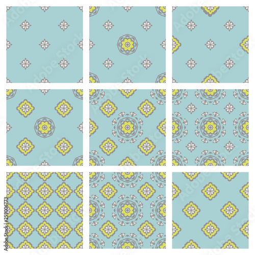 The set of patterns classic tile Retro modern graphic for textile .