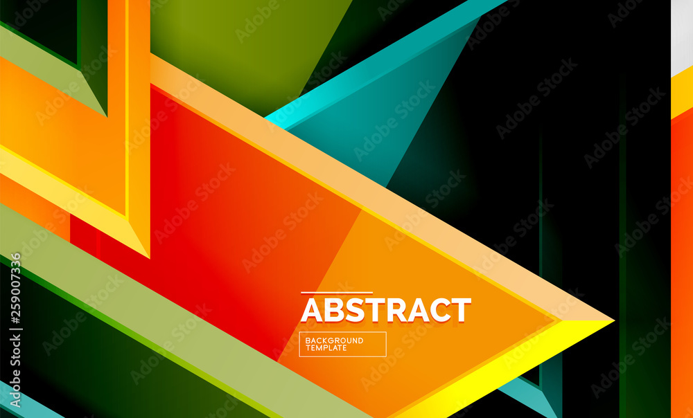 Triangles repetiton geometric abstract background, multicolored glossy triangular shapes, hi-tech poster cover design or web presentation template with copy space Triangles repetiton geometric abstract background, multicolored glossy triangular shapes, hi-tech poster cover design or web presentation template with copy space