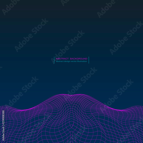  3d illuminated digital dynamic wave glowing   particles futuristic technology effect concept abstract wireframe  landscape background copy space vector illustration