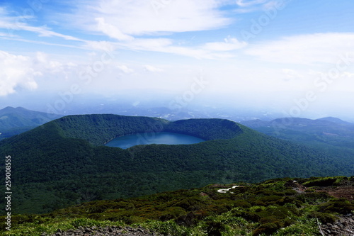 View onto Onami Ike from top of Mt. Karakunidake, highest mountain in Ebino kogen area, Kyushu, Japan