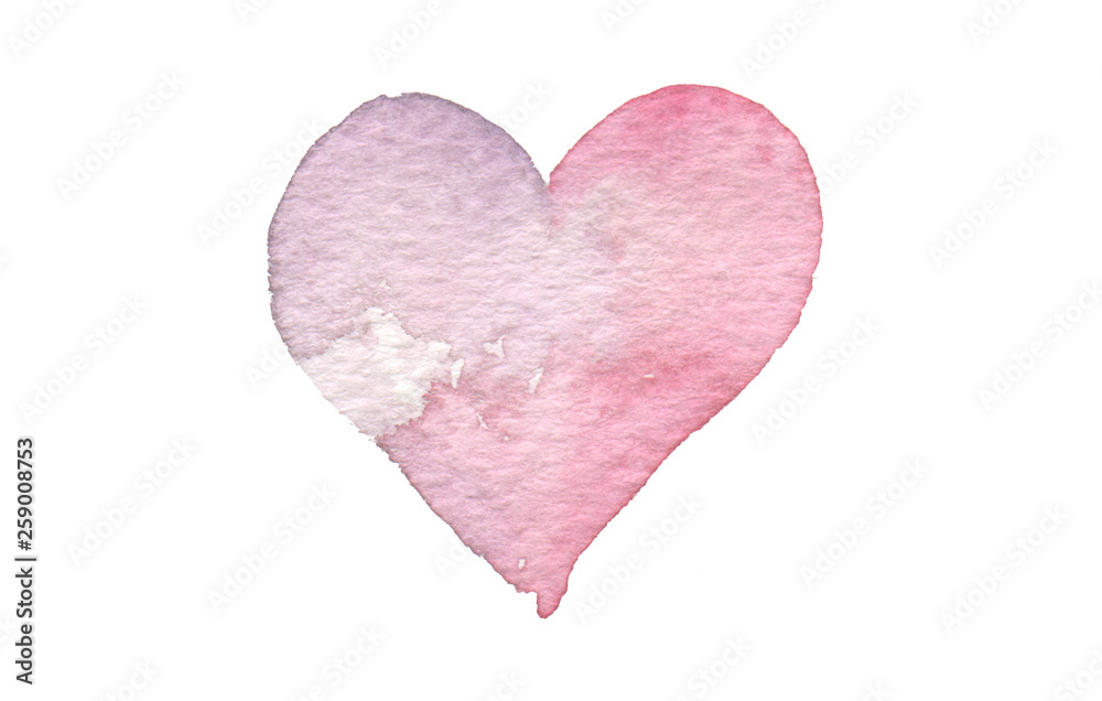 Watercolor heart shape. Abstract painting background. Isolate on white.