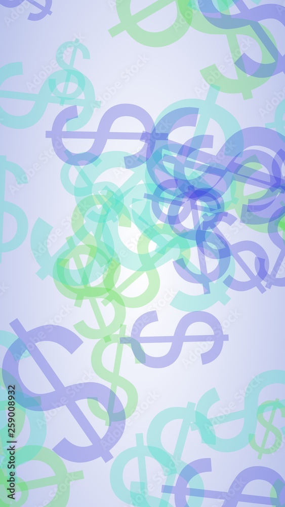 Multicolored translucent dollar signs on white background. 3D illustration