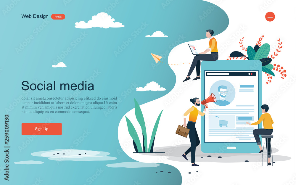 Business concept, social media, learning,  People  are creating  business on internet, analysis and problem solving, Online business promotion, Brainstorming together in team work.Vector illustration.