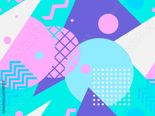 Memphis seamless pattern. Geometric elements memphis in the style of 80's. Vector illustration