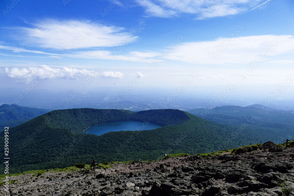 View of Lake Onami from top of Karakuni-dake, Ebino kogen, Japan