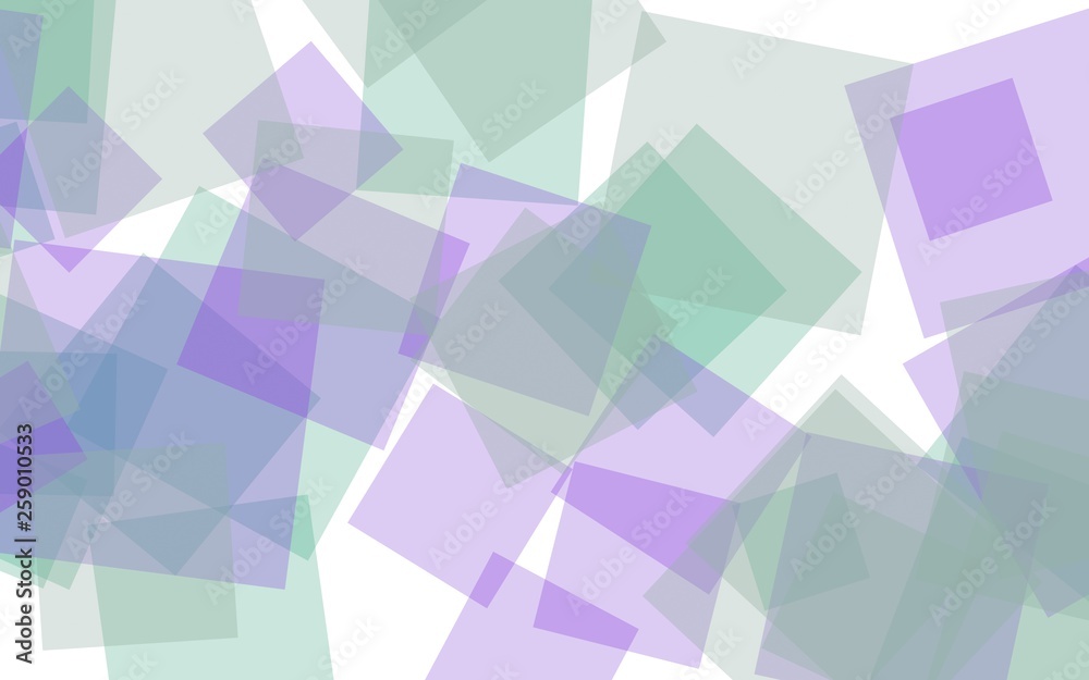 Obraz premium Multicolored translucent squares on white background. Green tones. 3D illustration